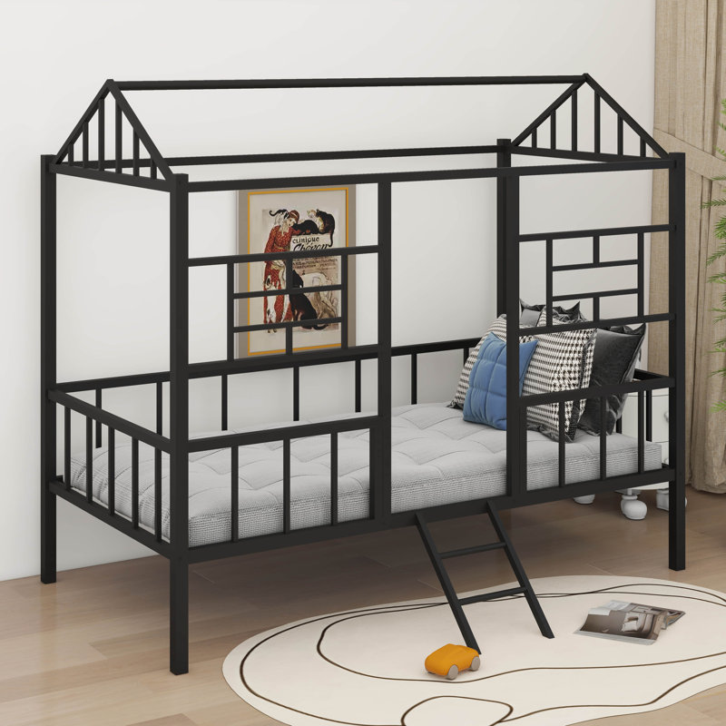 Alinna Metal House Bed Frame Twin Size with Slatted Harper Orchard Color Black